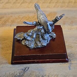 Pewter Cardinal & Dogwood Mid-century piece. Handcrafted, artist unknown. VA